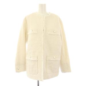 スラブファンシーツイード ジャケット ノーカラージャケット 38 白 JKWOSS0013 /KH