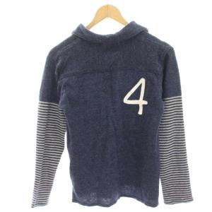 KAPITAL ポロニット カットソー ウール 長袖 袖ボーダー 切替 1 紺 ネイビー /HN
