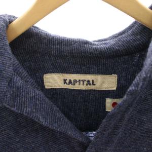 KAPITAL ポロニット カットソー ウール 長袖 袖ボーダー 切替 1 紺 ネイビー /HN