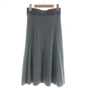 スカート ウール XS グレー フレア ひざ丈 編み柄 /AP