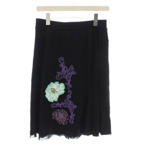 スカート メッシュ 花柄 刺繍 ひざ丈 フレアスカート 2 黒 ブラック 016-220838 /G