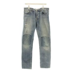 デニム ジーンズ 31 インディゴ ダメージ加工 膝パッチワーク ウォッシュ加工 /JP