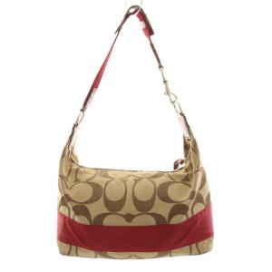 COACH シグネチャー ハンドバッグ キャンバス ベージュ 赤 レッド F17434 /HN