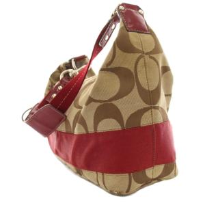 COACH シグネチャー ハンドバッグ キャンバス ベージュ 赤 レッド F17434 /HN