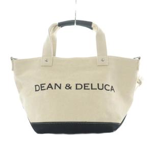 DEAN&DELUCA ハンドバッグ ショルダーバッグ 2way キャンバス 白 ホワイト 黒 ブラック ロゴプリント /RI
