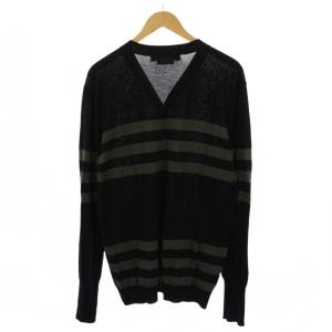 MARNI ニット カーディガン 長袖 Vネック ボーダー柄 48 黒 緑 /BM