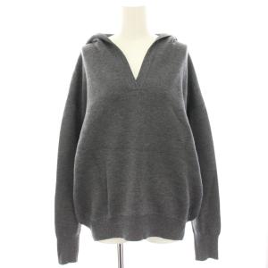 24AW 接結タック編みフードプルオーバー ニットパーカー セーター 長袖 ウール混 グレー 24080240860140