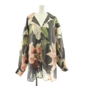 ramona flower バックプリーツシャツ 長袖 花柄 F グレー ピンク 1121310695