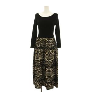 23AW フラワープリーツニットワンピース 36 ブラック ベージュ 0123433019