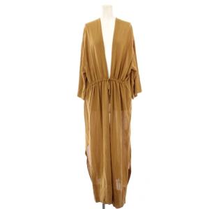 20SS ロングニットカーディガン 長袖 ギャザー キャメル 20080938245010 /HN