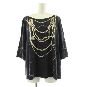 Tシャツ カットソー 半袖 総柄 大きいサイズ 3L 黒 ブラック 3681780 /KU