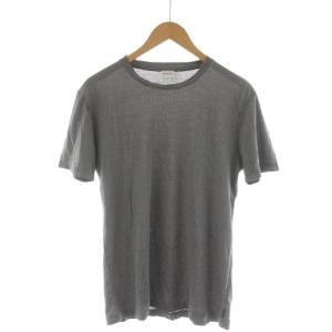 Tシャツ カットソー 半袖 シルク 絹 L グレー チェック柄 /RR