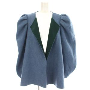 カシミヤ ノーカラージャケット F ブルー
