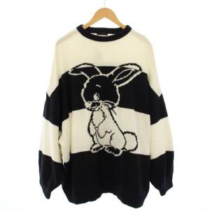 BUNNY BORDERニット セーター 2 黒 ブラック 白 ホワイト ボーダー柄 長袖 1229812