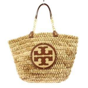 ELLA CHAIN TOTE トートバッグ かごバッグ ストロー レザー ロゴ チェーン ベージュ /KU