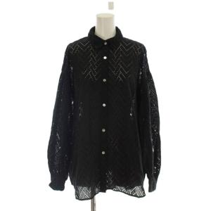24SS ブラウス シャツ F 黒 ブラック ジグザグエンブロイダリー レギュラーカラー 長袖/LP