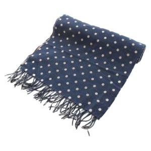 PAUL SMITH マフラー ストール リバーシブル ドット柄 花柄 フリンジ タグ付き カシミヤ混 F 紺 ネイビー 赤