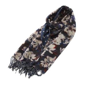 PAUL SMITH マフラー ストール リバーシブル ドット柄 花柄 フリンジ タグ付き カシミヤ混 F 紺 ネイビー 赤