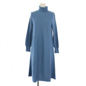 ニット ワンピース ロング 長袖 タートルネック ウール 38 青 101929-16-260 /BM