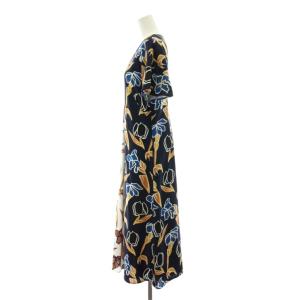 PAUL SMITH ワンピース フレア ミモレ ロング Vネック 花柄 総柄 40 白 ホワイト 紺 ネイビー OPPPKA0502