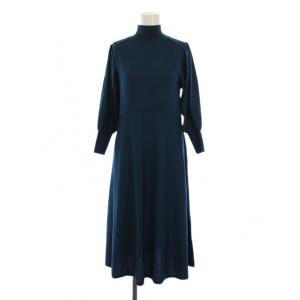 22AW ニット ワンピース ロング 長袖 ハイネック フレア ウール 36 緑 102227-14-190