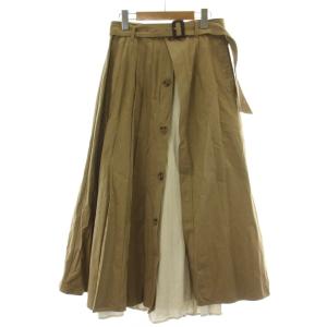 20AW フレアスカート M ベージュ ロング丈 レイヤード ベルト付き 前ボタン 01020940730