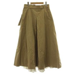 Ameri VINTAGE 20AW フレアスカート M ベージュ ロング丈 レイヤード ベルト付き 前ボタン 01020940730