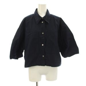 24SS FABRICA シャツ ブラウス F ネイビー 紺 レギュラーカラー 七分袖 クロップド丈 24050900934010