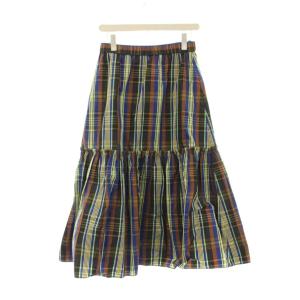 22AW スカート 38 茶 黄緑 チェック柄 ロング丈 フレア /JP