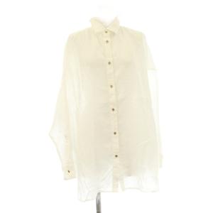 24SS 80リネンカシュクールビッグシャツ 麻 F 白 ホワイト 無地 レギュラーカラー 長袖 24050200202010
