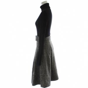 BURBERRY BLACK LABEL ワンピース 38 黒 ブラック タートルネック ニット切替 長袖 ひざ下丈 グレンチェック FME75-859-09