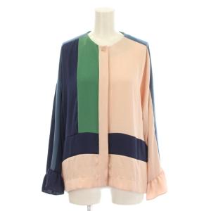 シャツ ブラウス M 長袖 ピンク ネイビー /LP MA