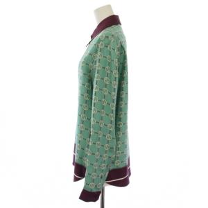 GUCCI インターロッキング シルク シャツ ブラウス 38 グリーン 652649