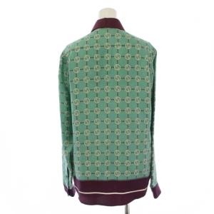 GUCCI インターロッキング シルク シャツ ブラウス 38 グリーン 652649