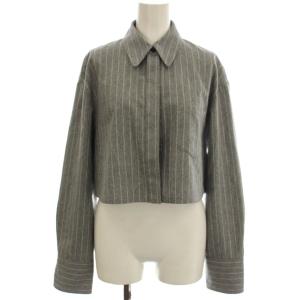 25AW ウールポプリンメルトン クロップドシャツ カシミヤ混 シャツ ストライプ ブラウス F グレー