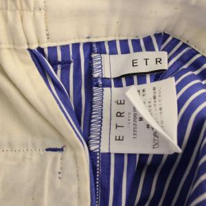 ETRE TOKYO ドロストヘムコットンパンツ ジップフライ ストライプ柄 M 青 白 1225220070-0 /BM