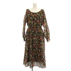 ワンピース ロング 花柄 長袖 M 黒 マルチカラー 13001905 /YM