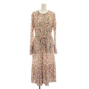 シャツワンピース ロング バンドカラー 花柄 長袖 M ピンク マルチカラー 13001976 /YM