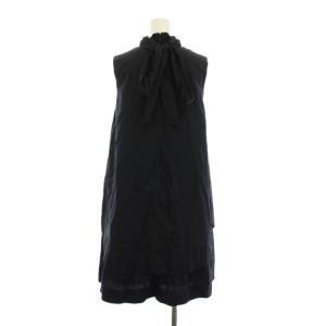 Lois CRAYON ワンピース ひざ丈 ノースリーブ M 紺 ネイビー ギャザーハイネック レイヤードデザイン 13002083