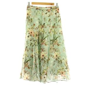 ペールフラワープリントフレアスカート ミモレ ロング 花柄 38 緑 グリーン マルチカラー M5S19849