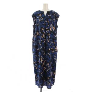 24SS ボタニカルフレンチスリーブワンピース ロング 花柄 36 紺 24040900408020 /BM