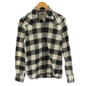 BUFFALO SLUB CHECK SHIRTS シャツ 長袖 チェック柄 S 黒 ブラック 白 ホワイト