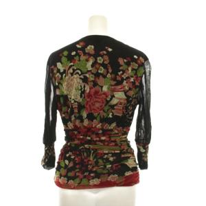 VIVIENNE TAM セットアップ 上下 カシュクール カットソー 七分袖 花柄 スカート ひざ丈 2 1 黒 赤 /YM