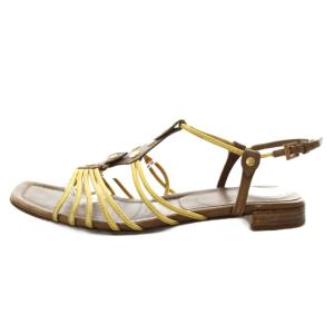 PRADA サンダル ストラップ レザー 37 ゴールド色 茶 ブラウン /AN50