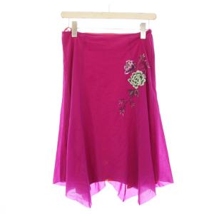 スカート 0 ピンク 花柄刺繍 アシンメトリーヘム フレアシルエット /JP