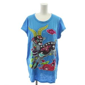 Tシャツ カットソー フレンチスリーブ 1 青 ブルー 鹿柄 015-160201 /RR