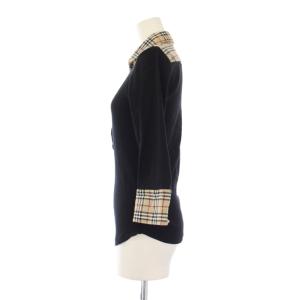 BURBERRY BLUE LABEL ポロシャツ ニット 38 黒 ブラック チェック柄 シャツ襟 七分袖 FAF85-574-09 /JP