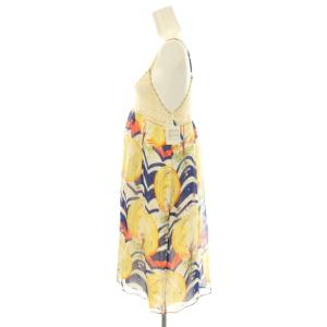 TSUMORI CHISATO キャミワンピース 絹 シルク 2 白 紺 黄 ノースリーブ クロシェ編み切替 総柄 /JP