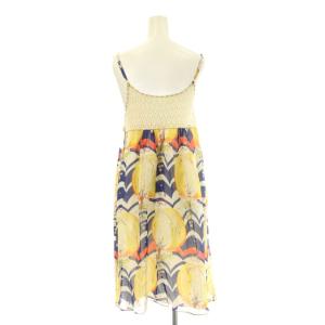 TSUMORI CHISATO キャミワンピース 絹 シルク 2 白 紺 黄 ノースリーブ クロシェ編み切替 総柄 /JP