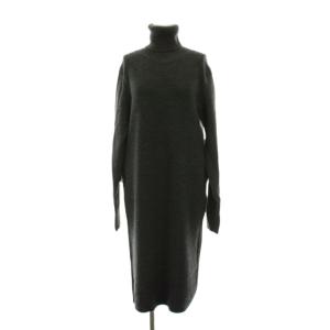 ニット ワンピース ロング ウール 腰ベルト 長袖 36 グレー タートルネック AW15-60 /YM
